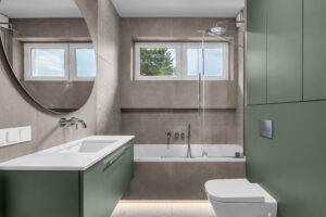 Zielona zabudowa łazienkowa wykonana na wymiar.